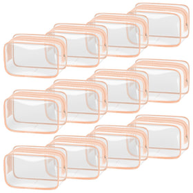 TISRATOK clear makeup bags with orange-pink trim for fast content identification and travel use