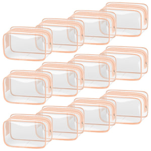 TISRATOK clear makeup bags with orange-pink trim for fast content identification and travel use