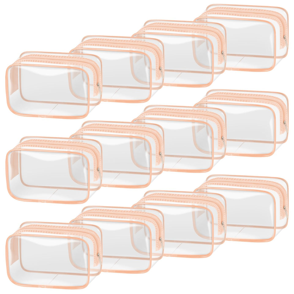 TISRATOK clear makeup bags with orange-pink trim for fast content identification and travel use