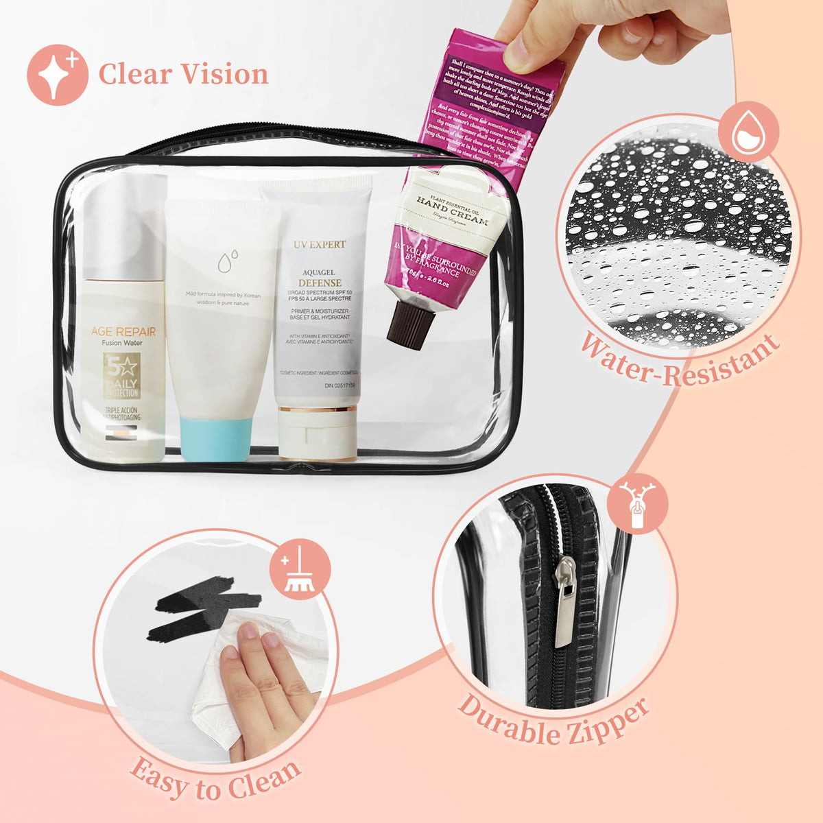 TISRATOK medium makeup bag dimensions 7x4.7x2 inches for daily cosmetics.