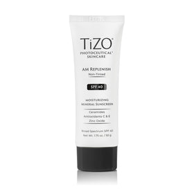 TIZO AM Replenish bottle front view with mineral sunscreen and SPF 40.