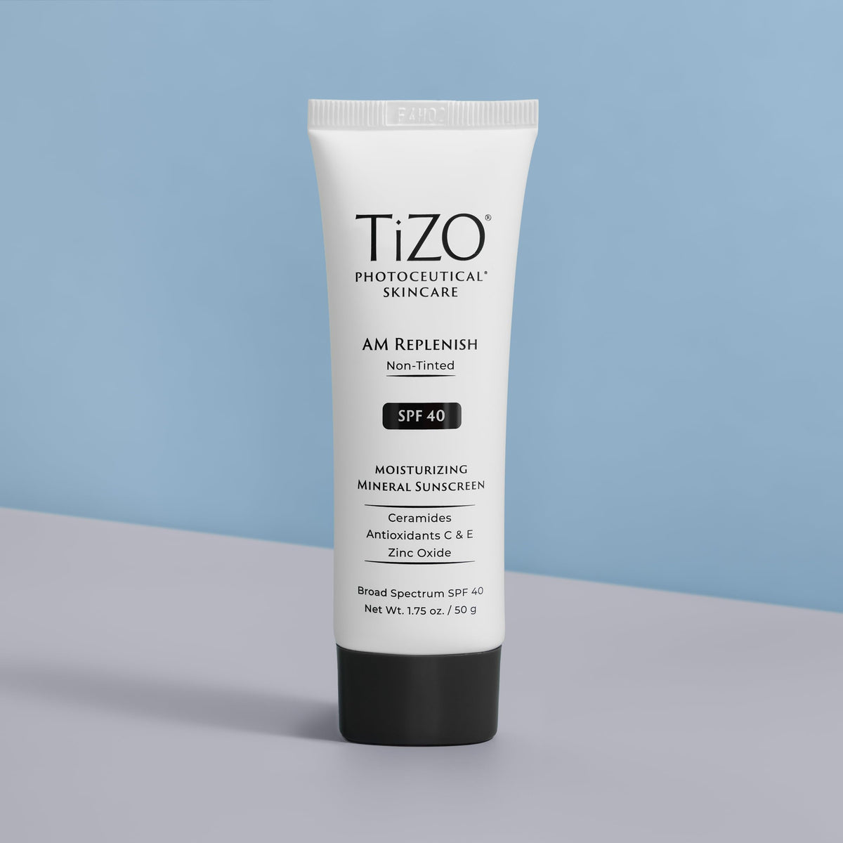 Packaging display of TIZO AM Replenish sunscreen size.