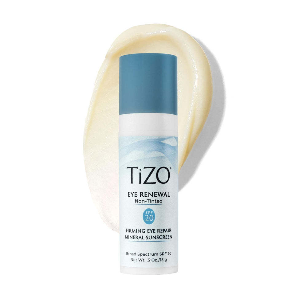 TIZO Eye Renewal SPF20 bottle with pump for easy, mess-free application around the eyes.