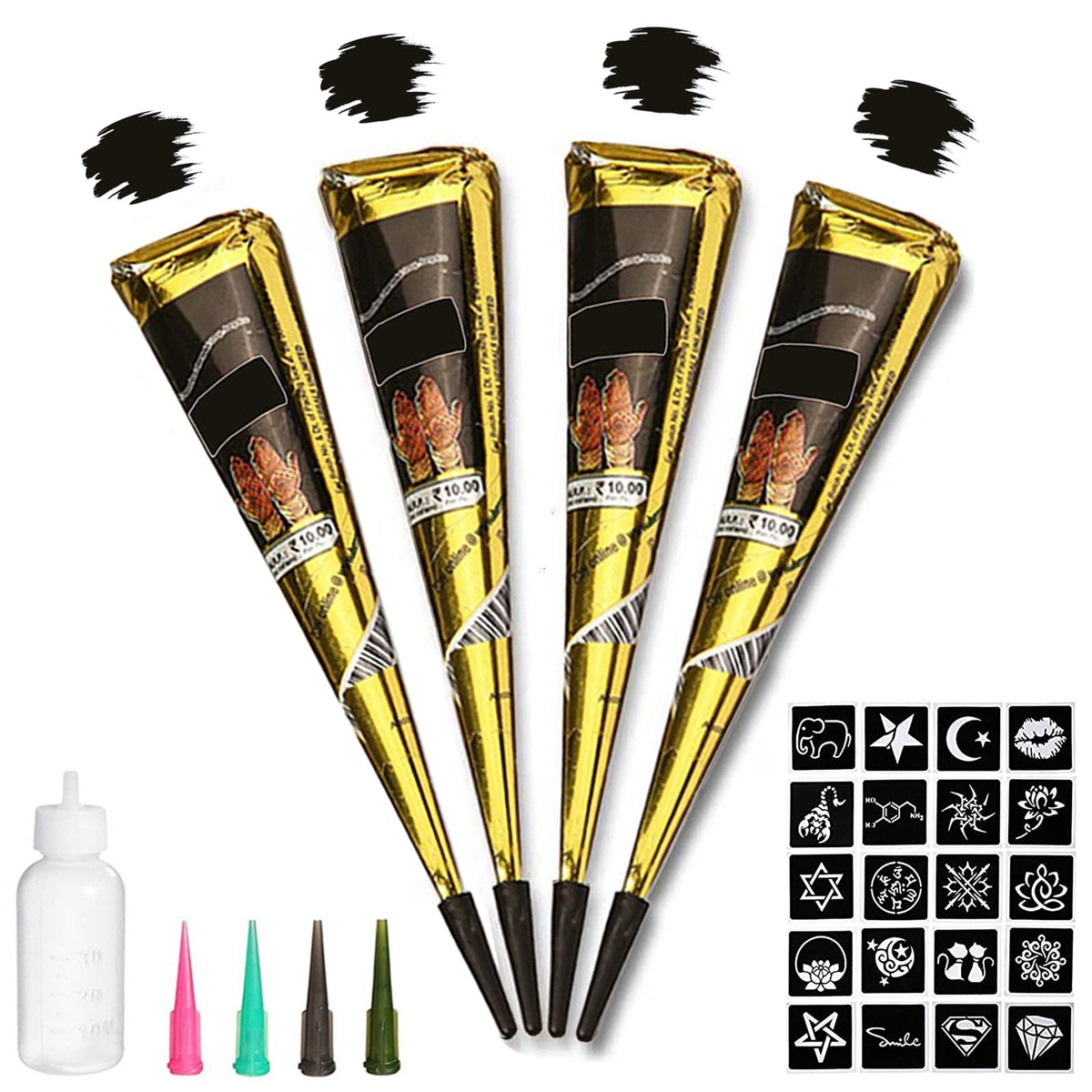 Tizoerly black tattoo cones kit for DIY temporary body art