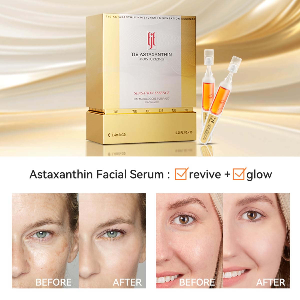 TJE Astaxanthin Serum Ampoules apply smoothly for fast hydration.