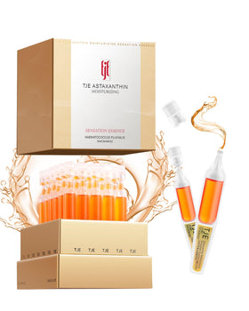 TJE Astaxanthin Serum Ampoules packaging shows sealed vials for freshness.