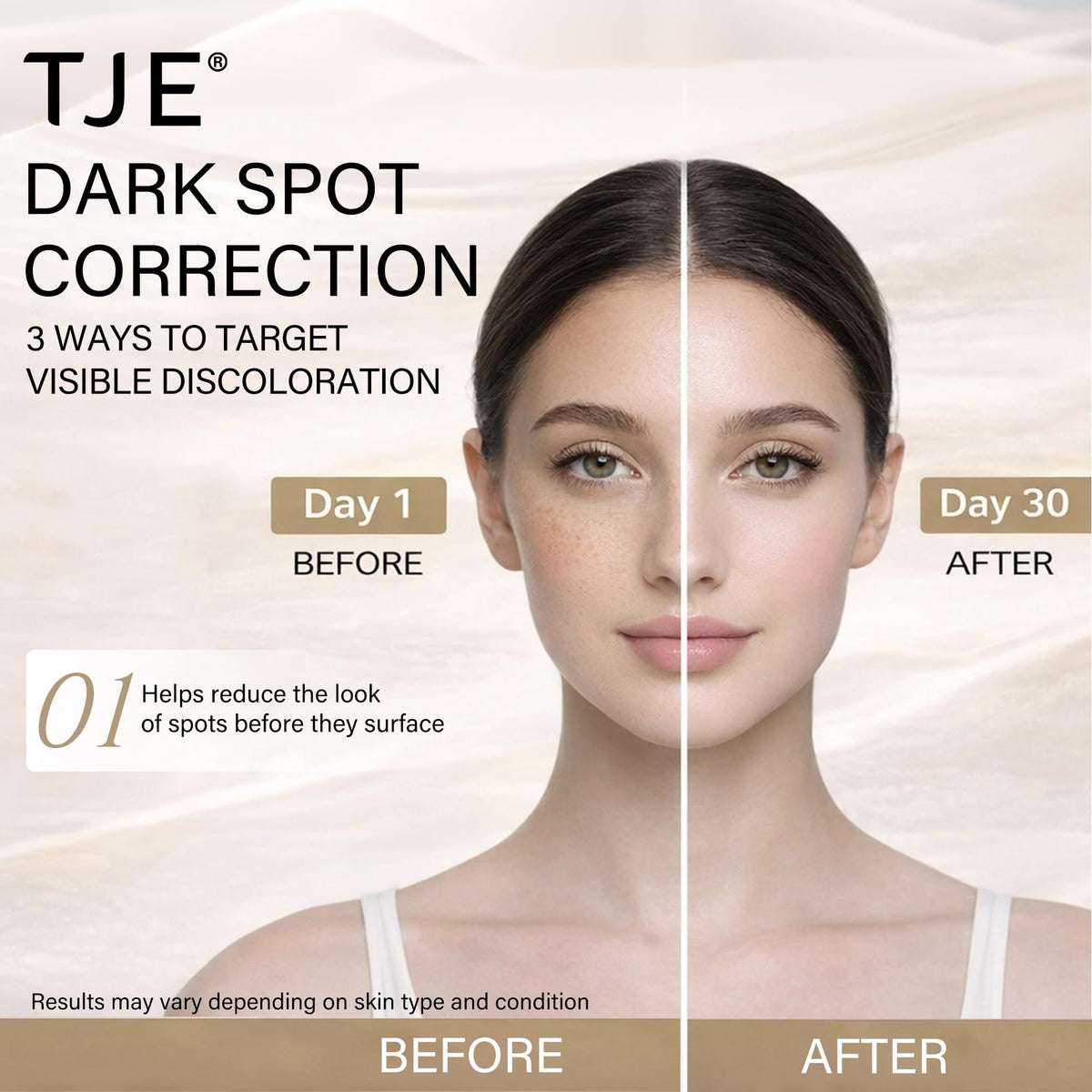 TJE dark spot remover applied on the face for brighter, more even skin