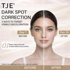 TJE dark spot remover applied on the face for brighter, more even skin