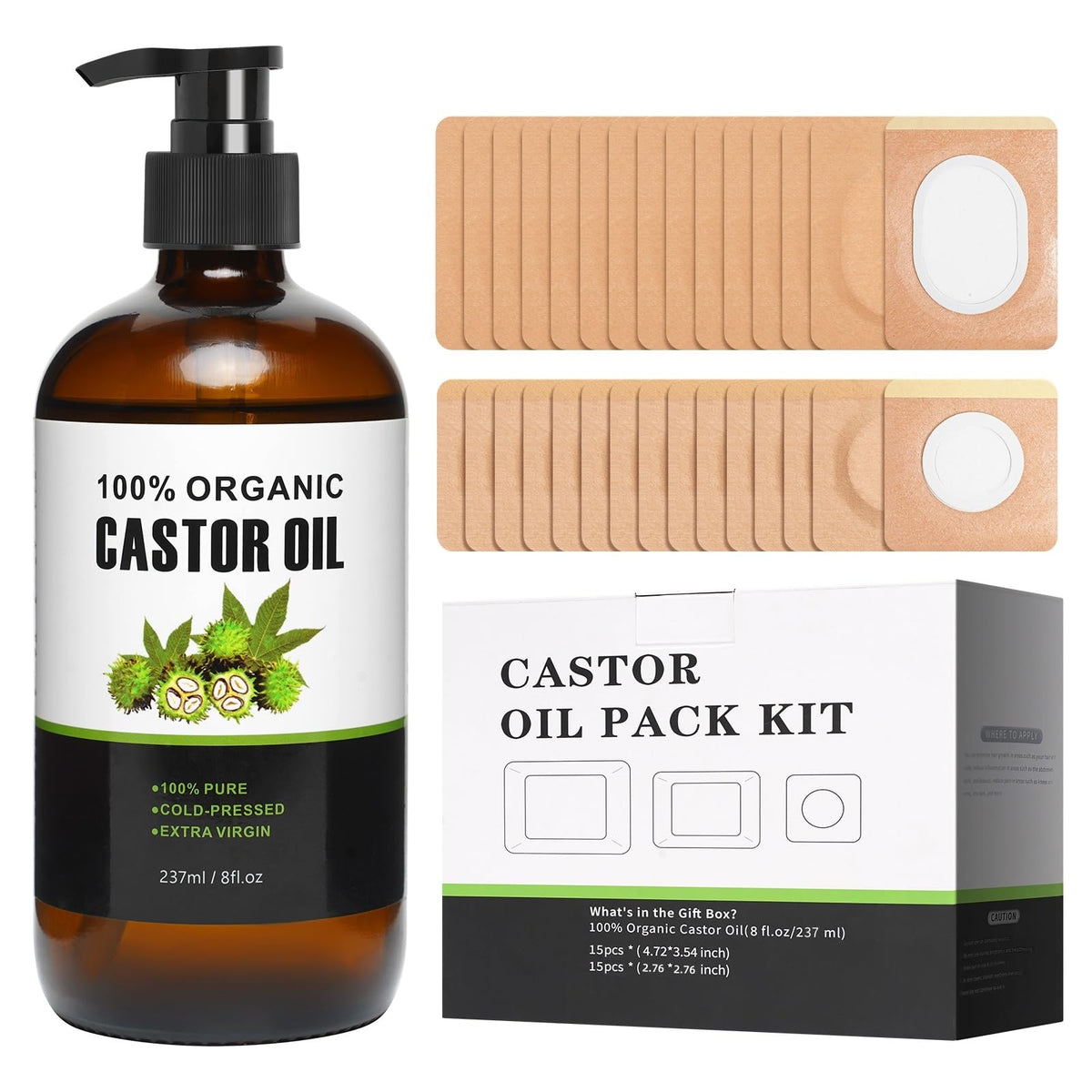 TJJSNA Castor Oil Patches Kit with 30 patches for mess-free at-home use