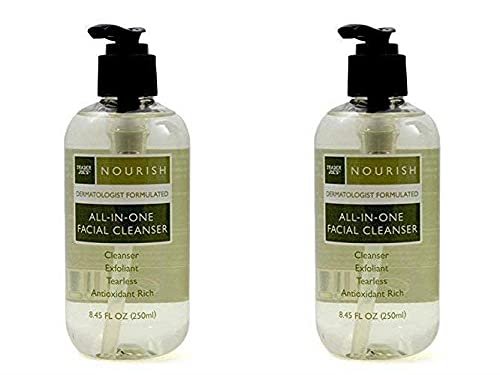 TJ's Nourish cleanser two-pack on bathroom shelf, gentle daily cleansing for hydrated skin