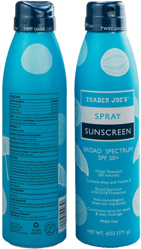TJ's Nourish Spray Sunscreen 2-pack demonstrates easy spray-dispense for outdoor activities.