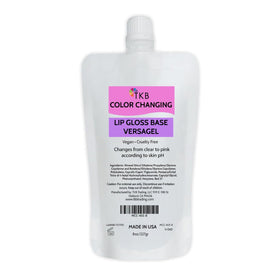 TKB Versagel lip gloss base poured, color changing from clear to pink