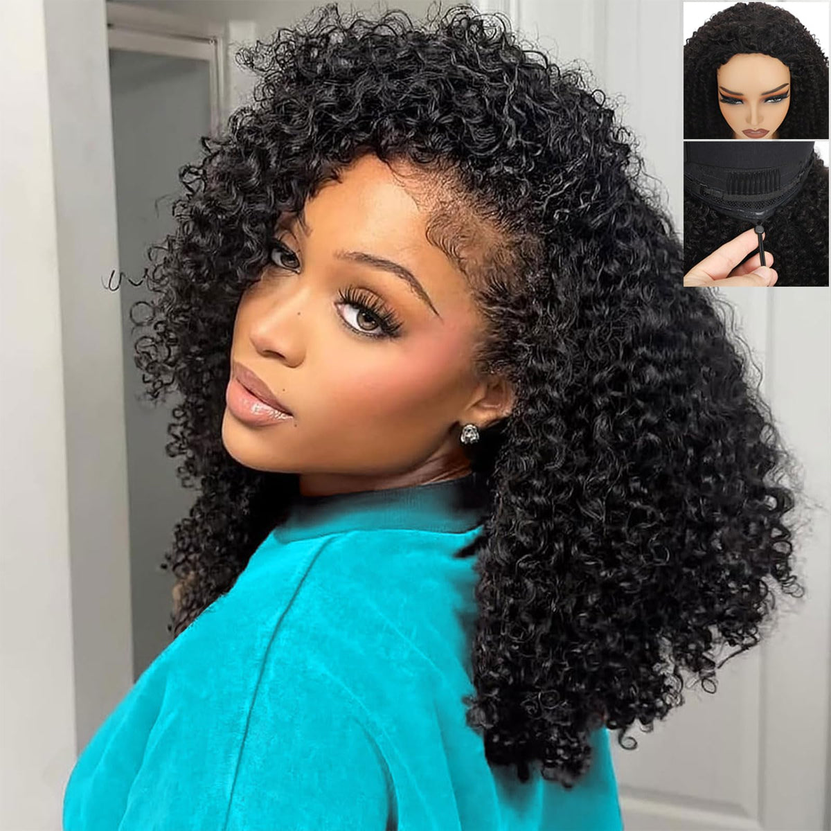 Tkekrw kinky curly half wig, 18inch, 200 density, adds natural volume.