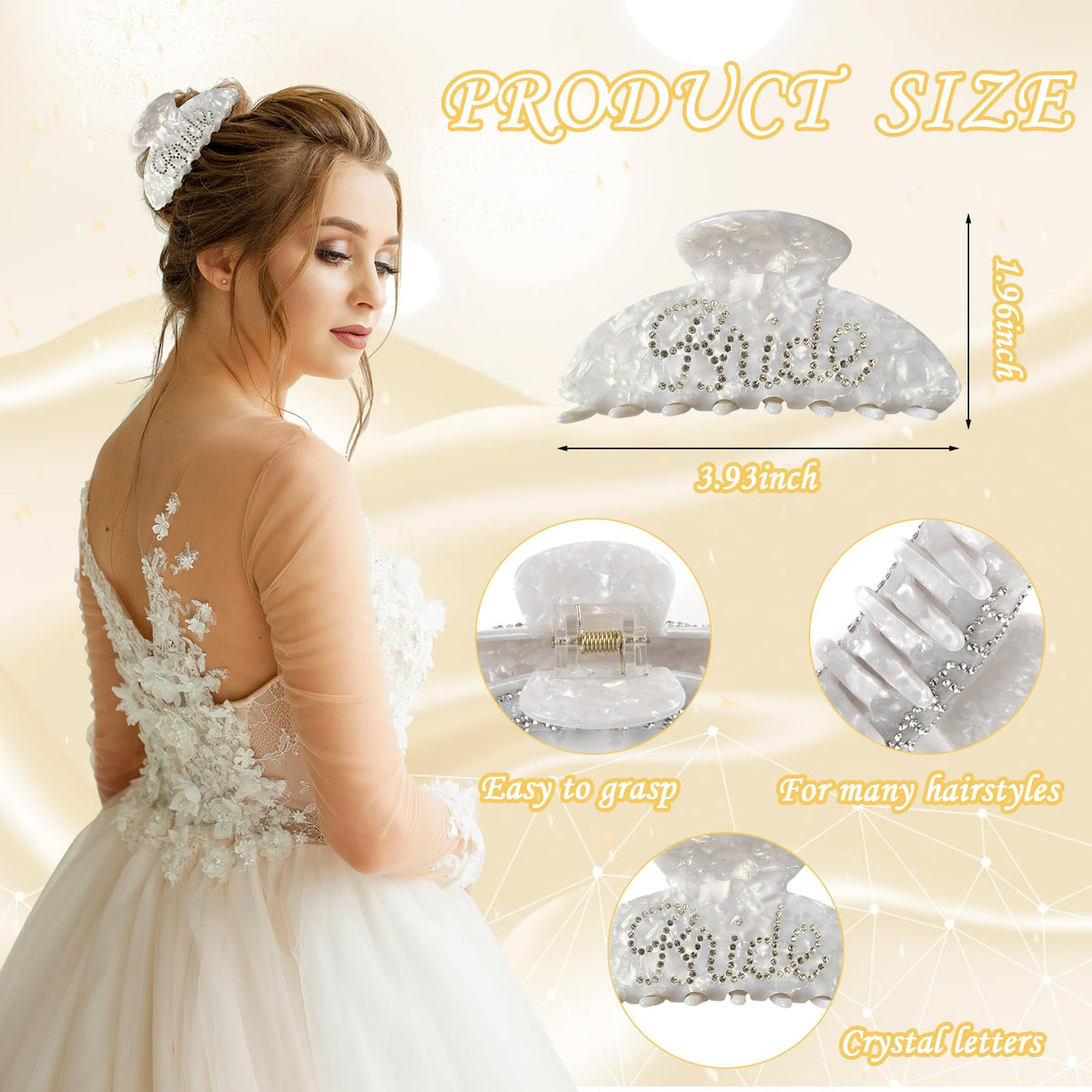 Tkifoda white hair clip rhinestones add sparkle to bridal styling