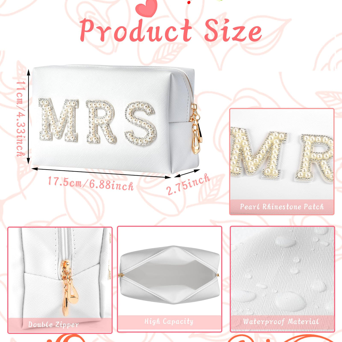 Tkifoda MRS patch makeup bag with pearl and crystal detailing.
