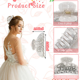 Tkifoda white bride claw clip with rhinestones for a polished wedding hairstyle.