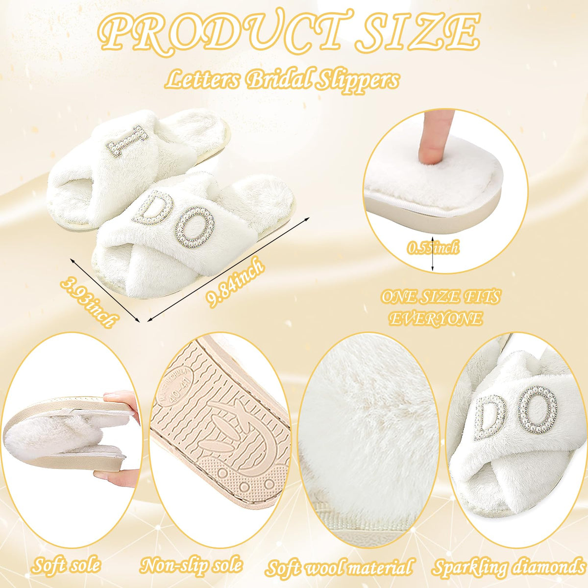 Tkifoda white bride slippers with rhinestones and I DO embroidery