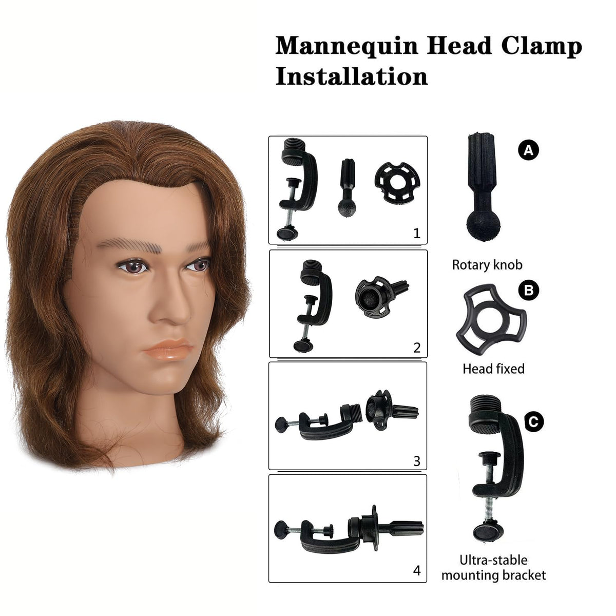TKIMHEQ brown hair mannequin head with stand for home salon practice