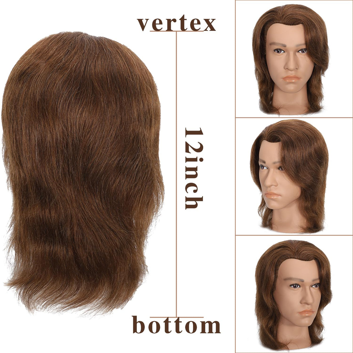 TKIMHEQ brown human hair training head for precise cutting and styling