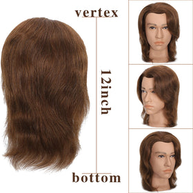 TKIMHEQ brown human hair training head for precise cutting and styling