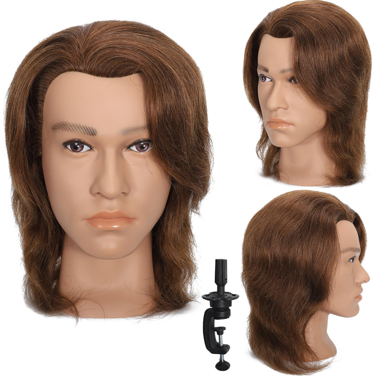 TKIMHEQ 12in male mannequin head with brown human hair for professional haircut practice