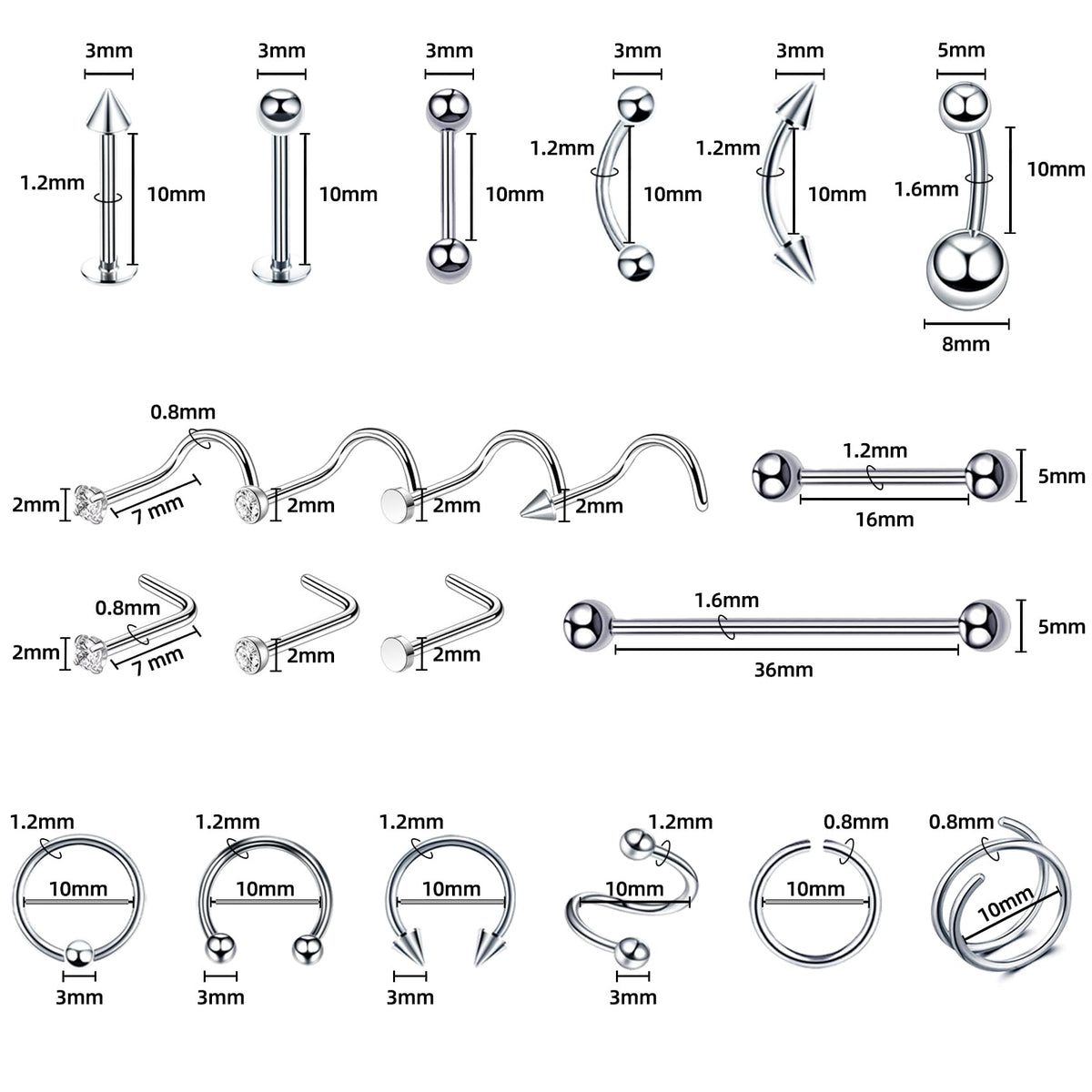 TKKUY 12G-14G-16G-20G needles show professional-grade piercing tools.