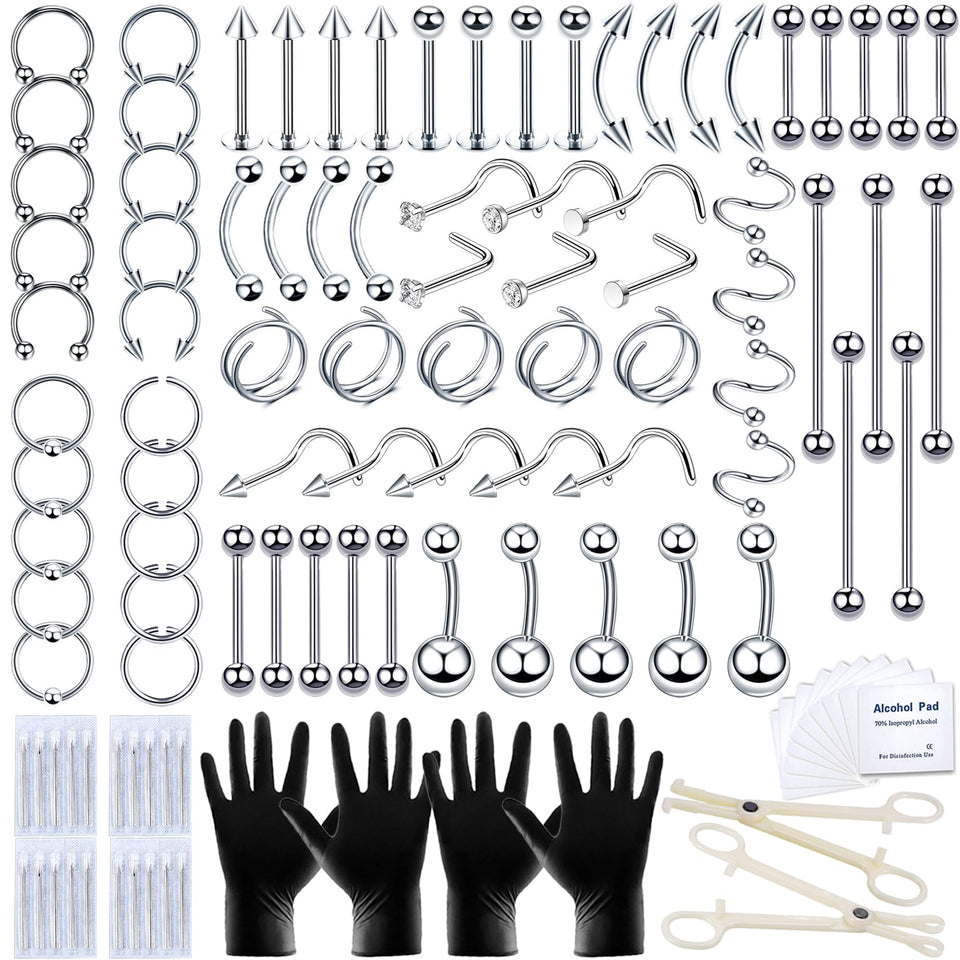 TKKUY 131pcs piercing kit package for versatile body piercing options.