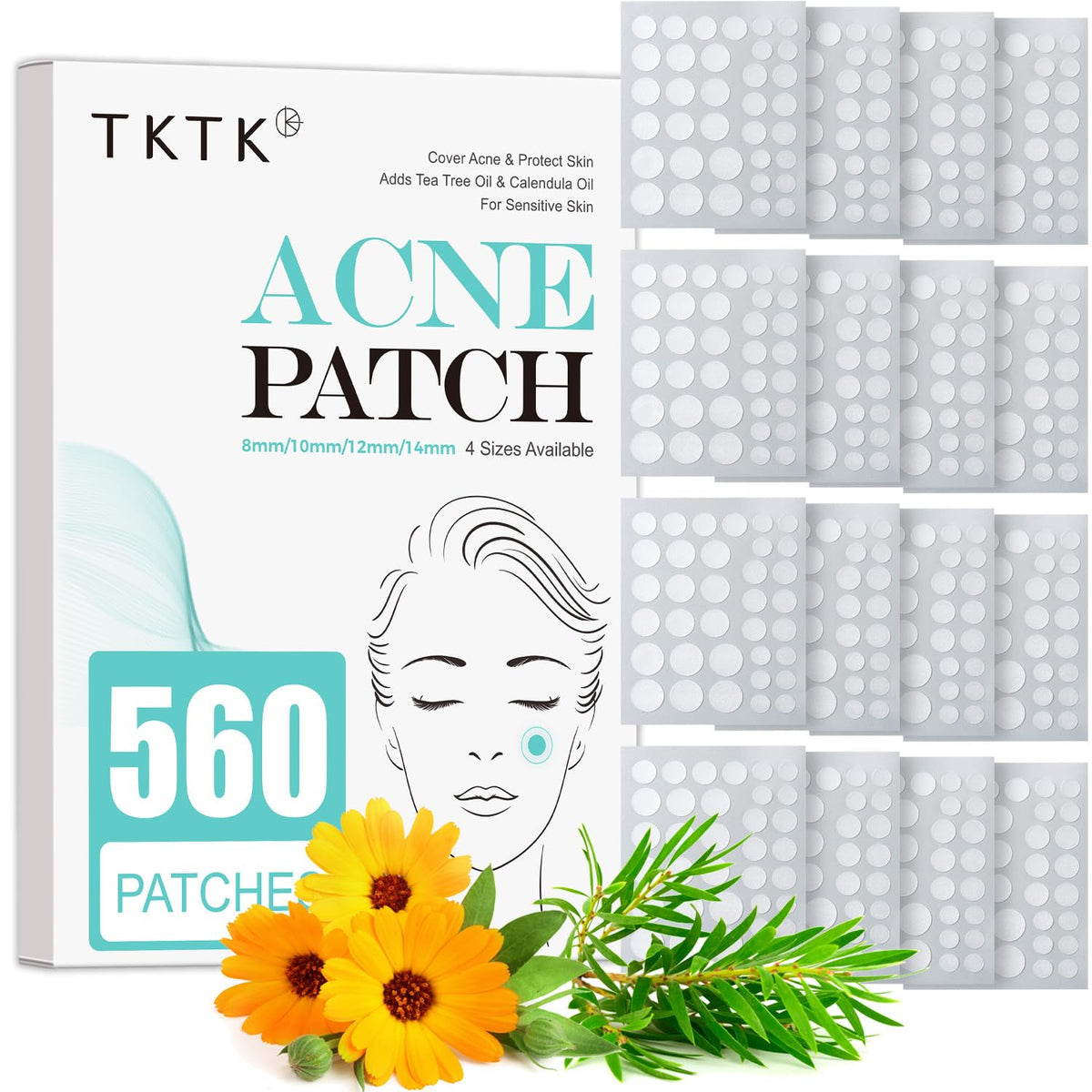 TKTK pimple patch 8mm on skin for targeted overnight zit care.