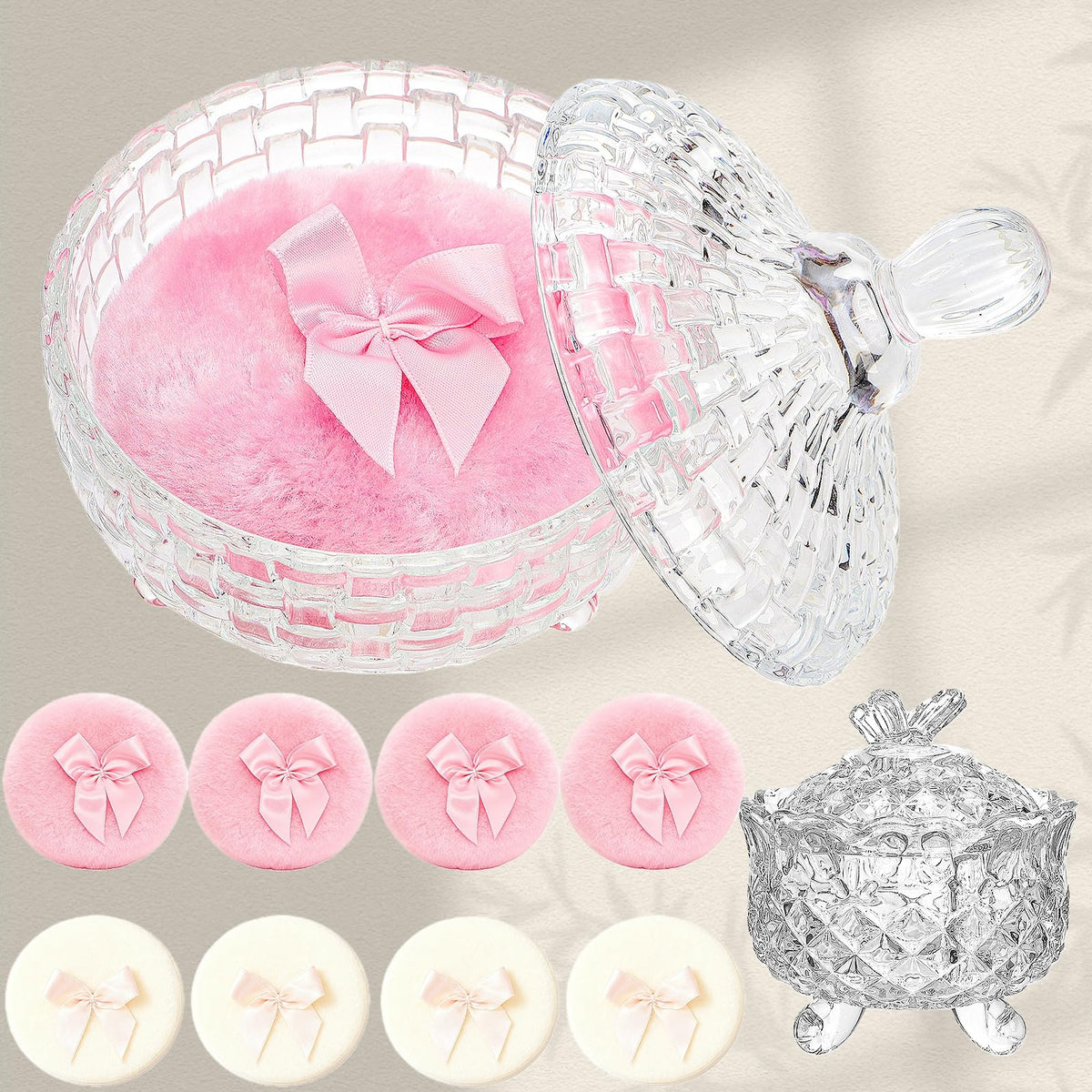 Tlence versatile set works with loose powder, body powder, and setting powder.