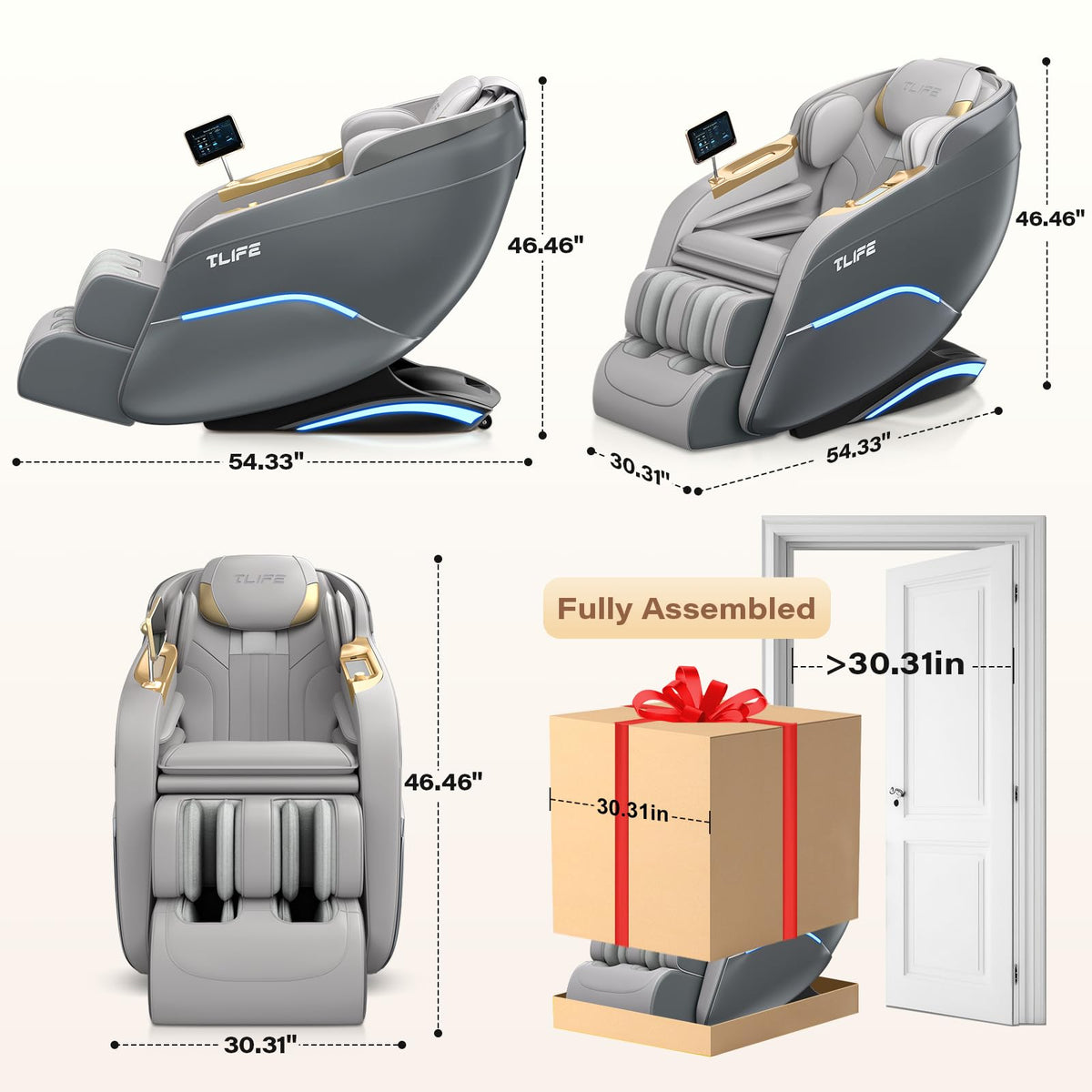 TLIFE massage chair 50-inch SL track delivers head-to-toe relief.