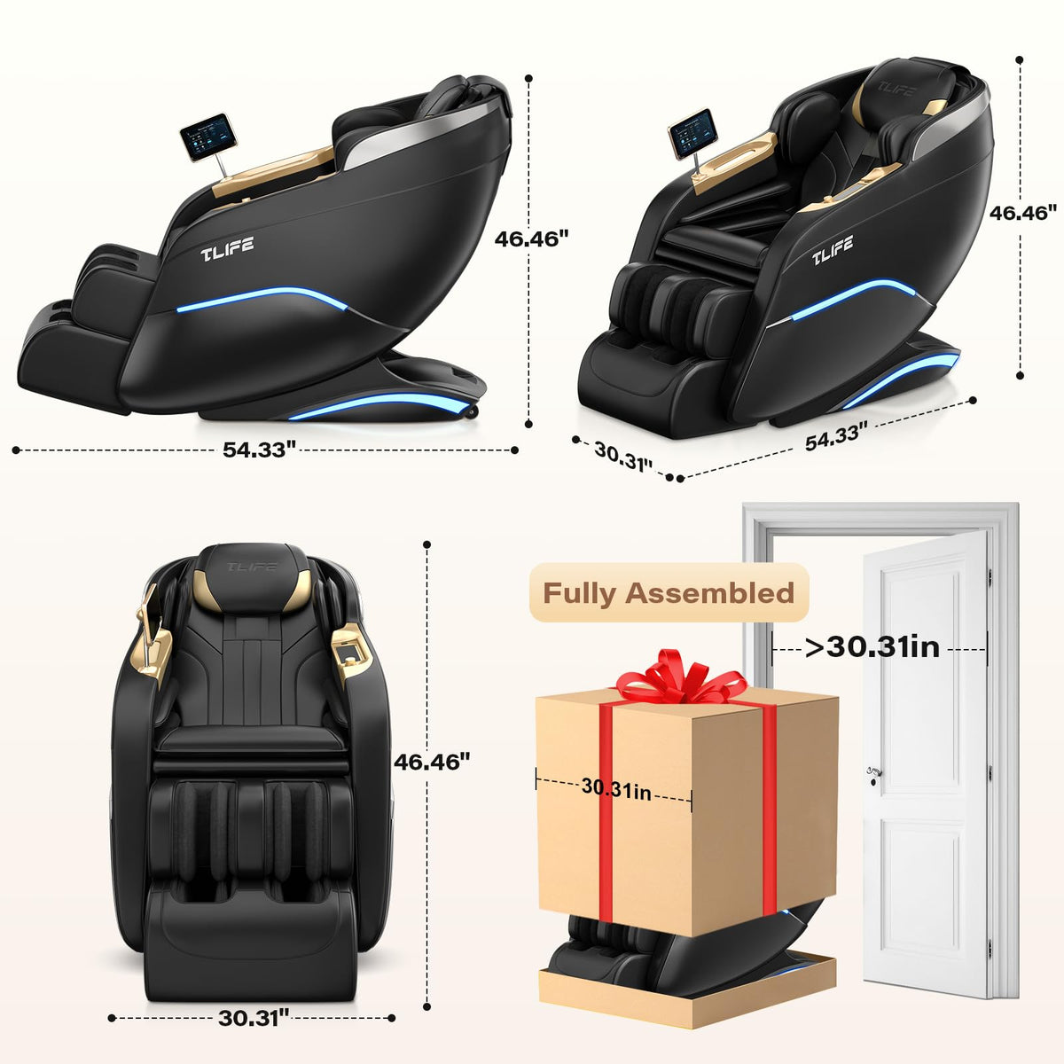 TLIFE Massage Chair 50-inch SL Track focus showcases head-to-toe stretch for deeper relaxation