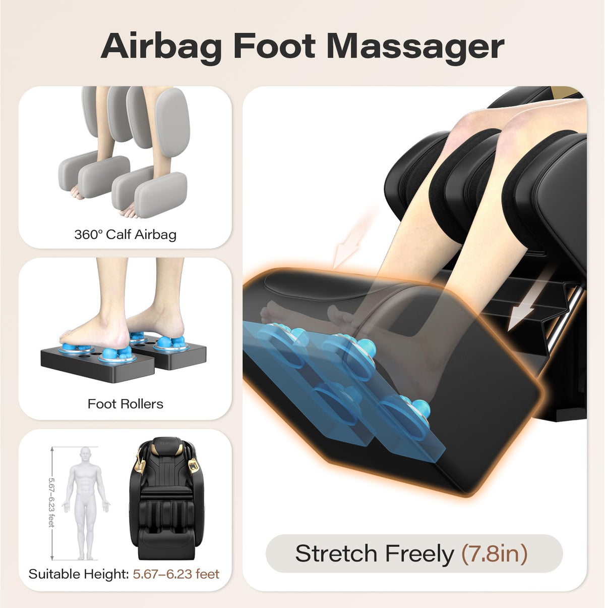 TLIFE Massage Chair foot rollers illustrate targeted foot and leg revitalization