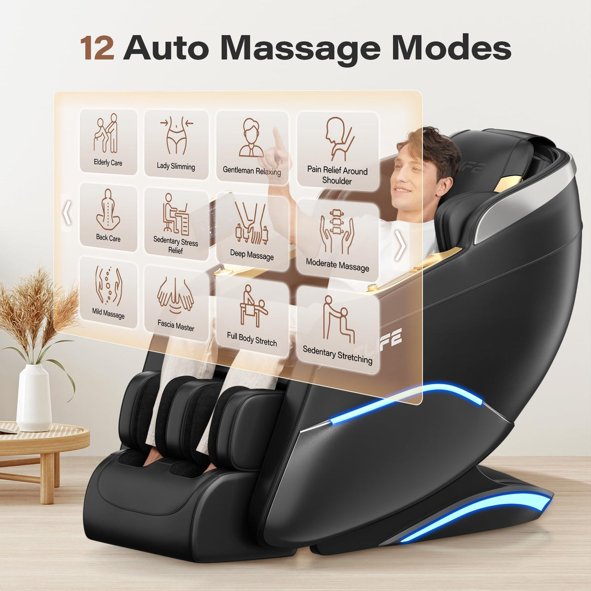 TLIFE Massage Chair zero gravity 160-degree recline image emphasizes reduced spinal pressure
