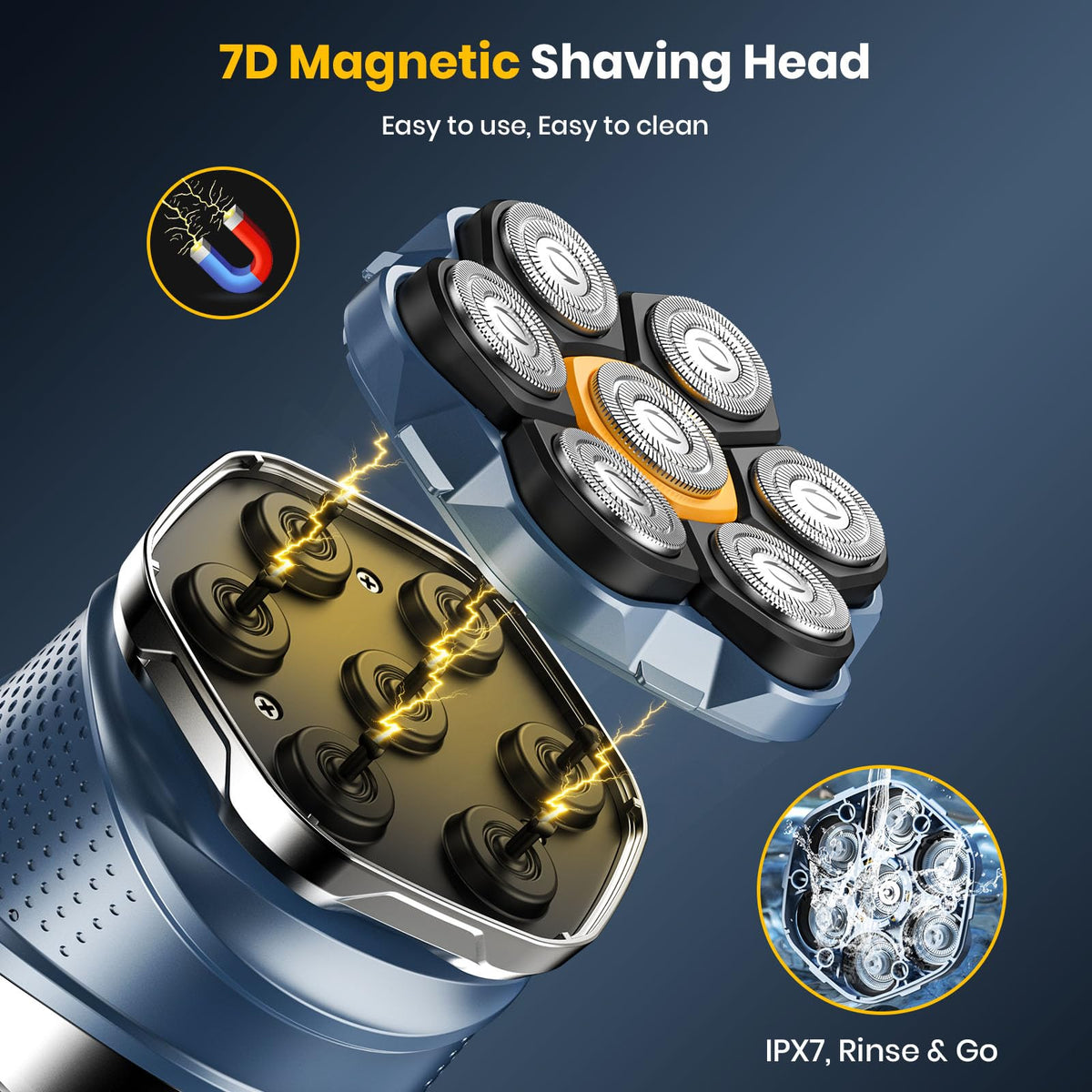 TLMUSE 7D shaver LED display showing battery status and reminders