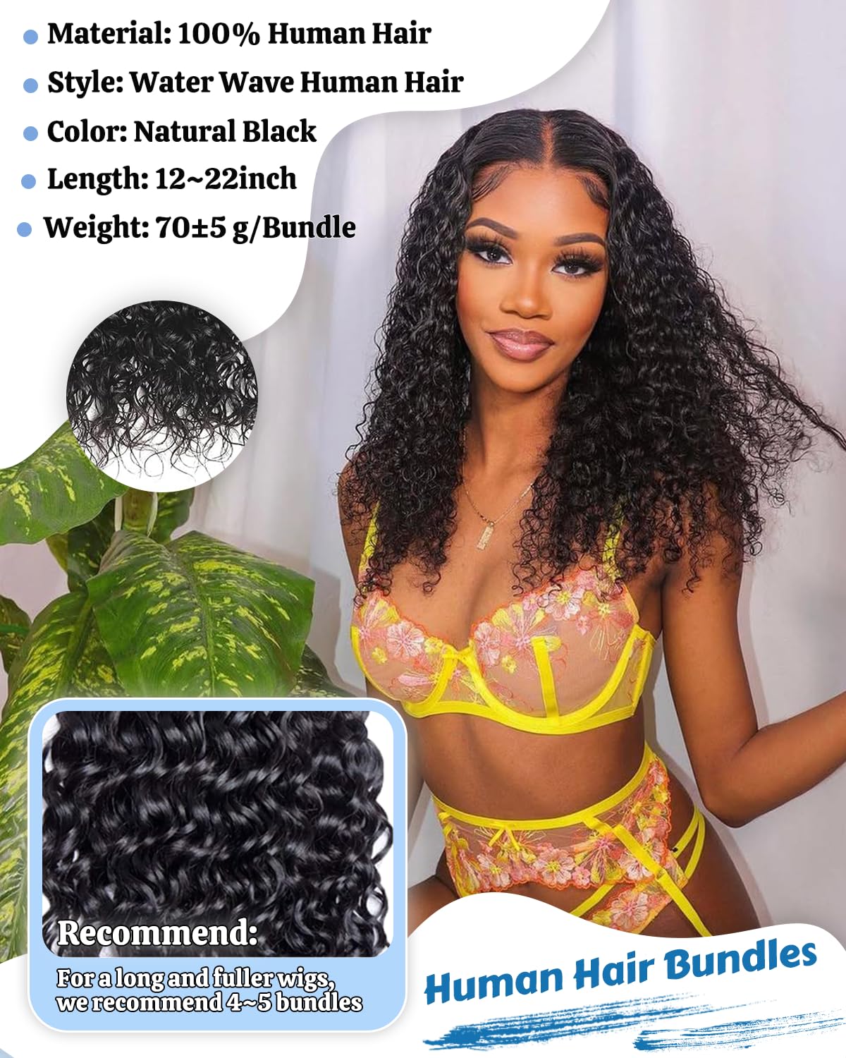 Tmlkhl water wave bundle 18-inch length hair with dense, bouncy strands for full-volume look