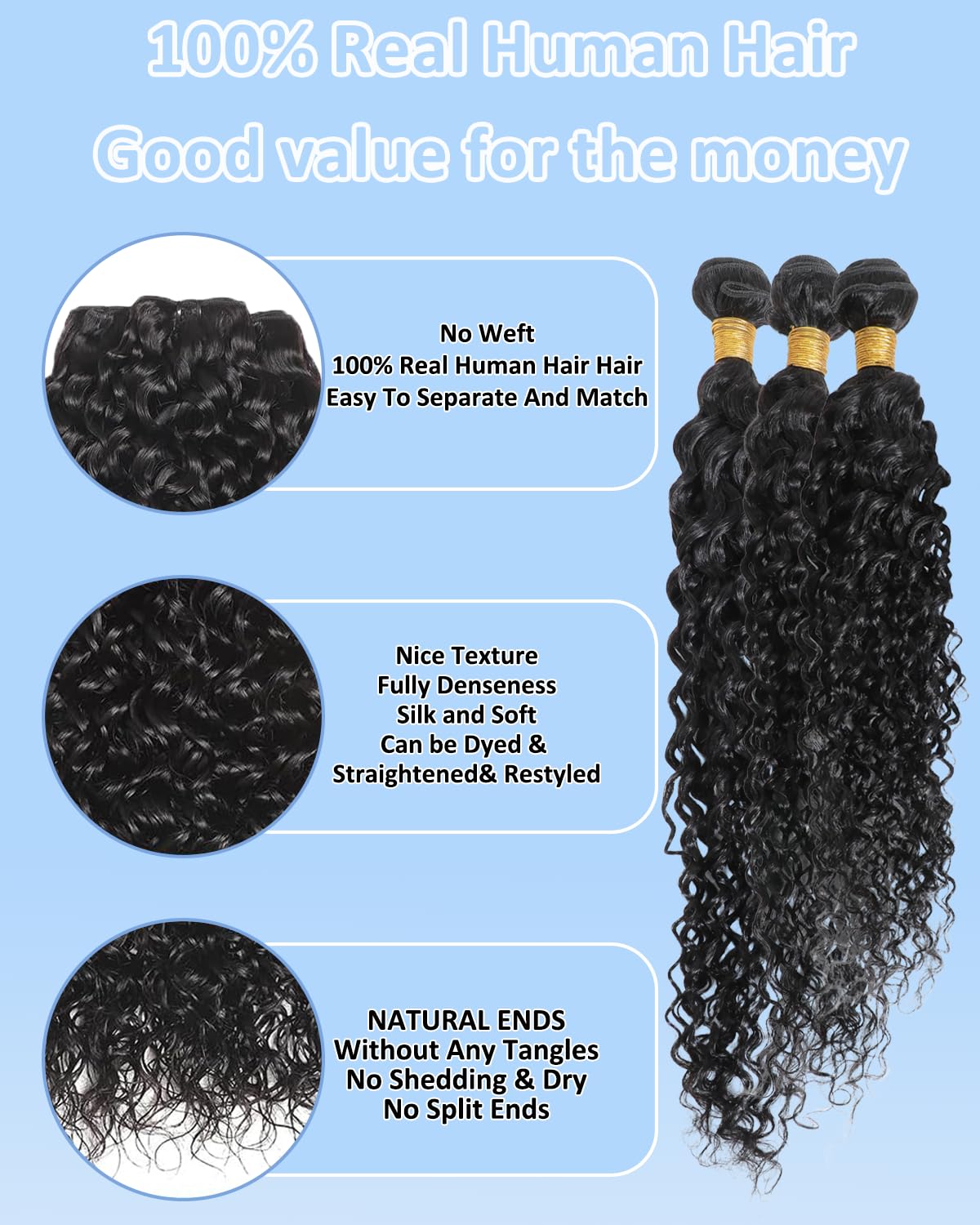 Tmlkhl water wave bundle 20-inch long flowing strands ideal for dramatic waves
