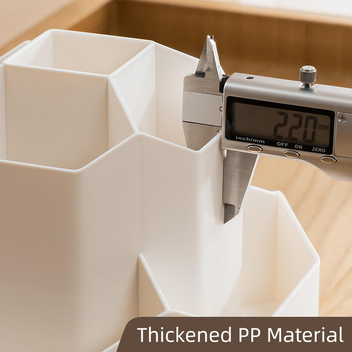 TNDCKP white makeup storage helps keep skincare items organized.