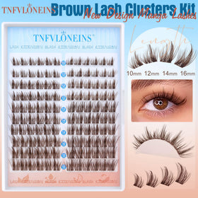TNFVLONEINS brown manga lash clusters closeup showing natural wispy look.