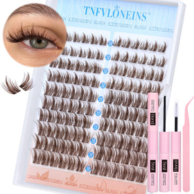 TNFVLONEINS brown manga lash clusters kit packaging for quick, easy application.