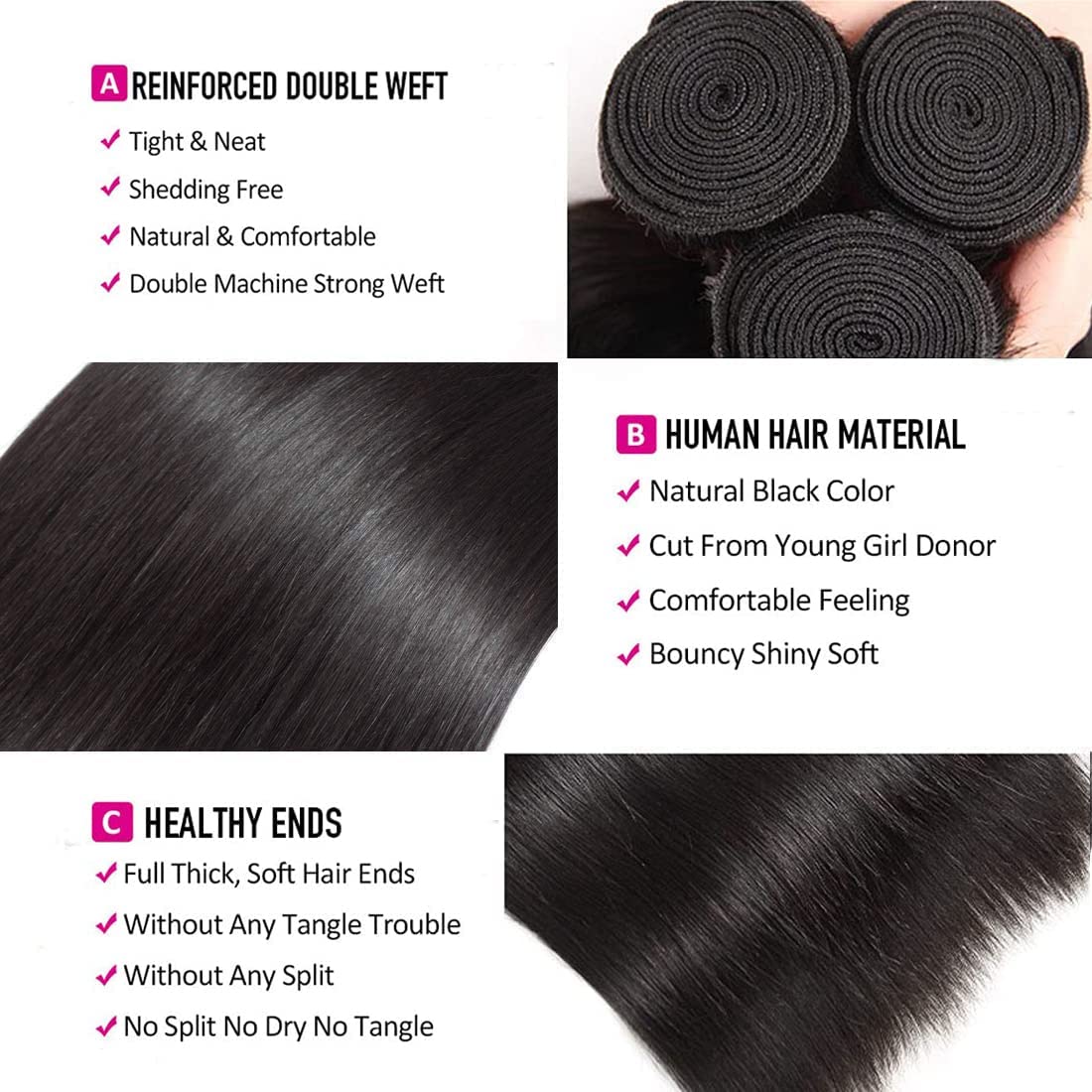 TNICE straight bundles close-up of Brazilian hair showing healthy cuticles and shine