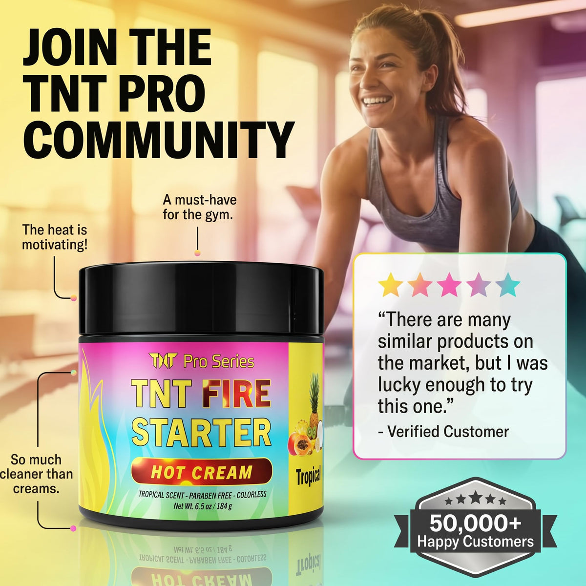 TNT Firestarter arm application highlights warming sensation during workouts.