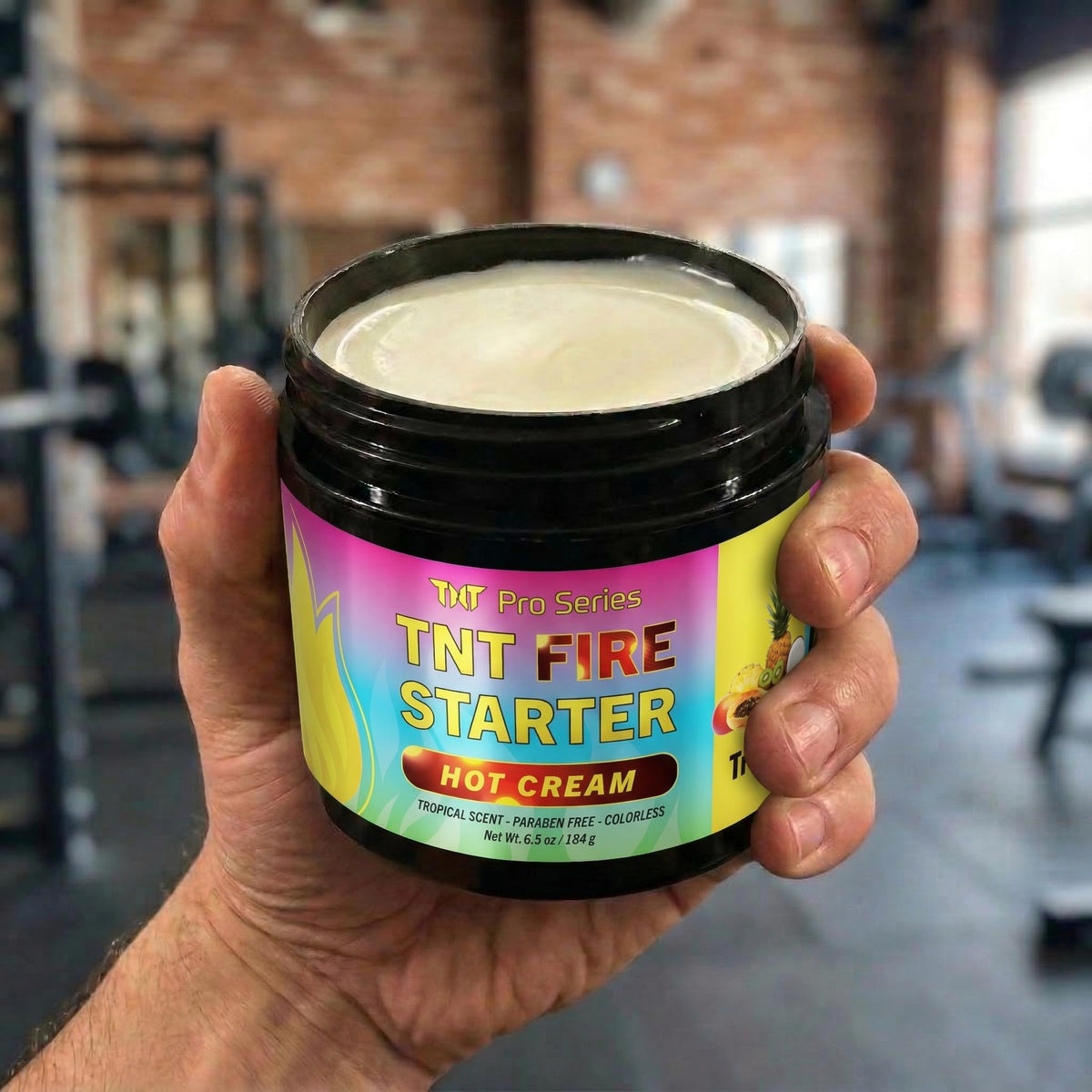 TNT Firestarter Cream spread shows even coverage on skin for targeted areas.
