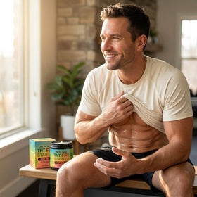 Targeted areas like arms and abs benefit from the cream during training.