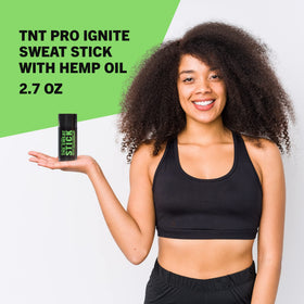 Gym bag-ready TNT Pro Ignite Sweat Cream Stick for on-the-go workouts.