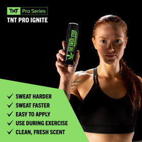 TNT Pro Ignite Sweat Cream Stick packaging for travel and gym use.