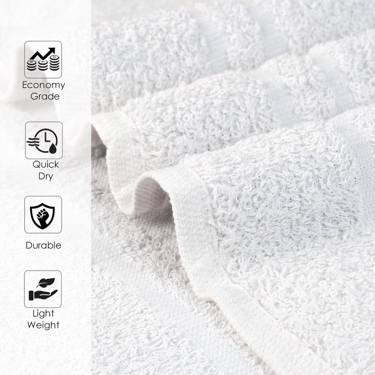 TOALLA close-up of 100% cotton towels showing softness and high absorbency