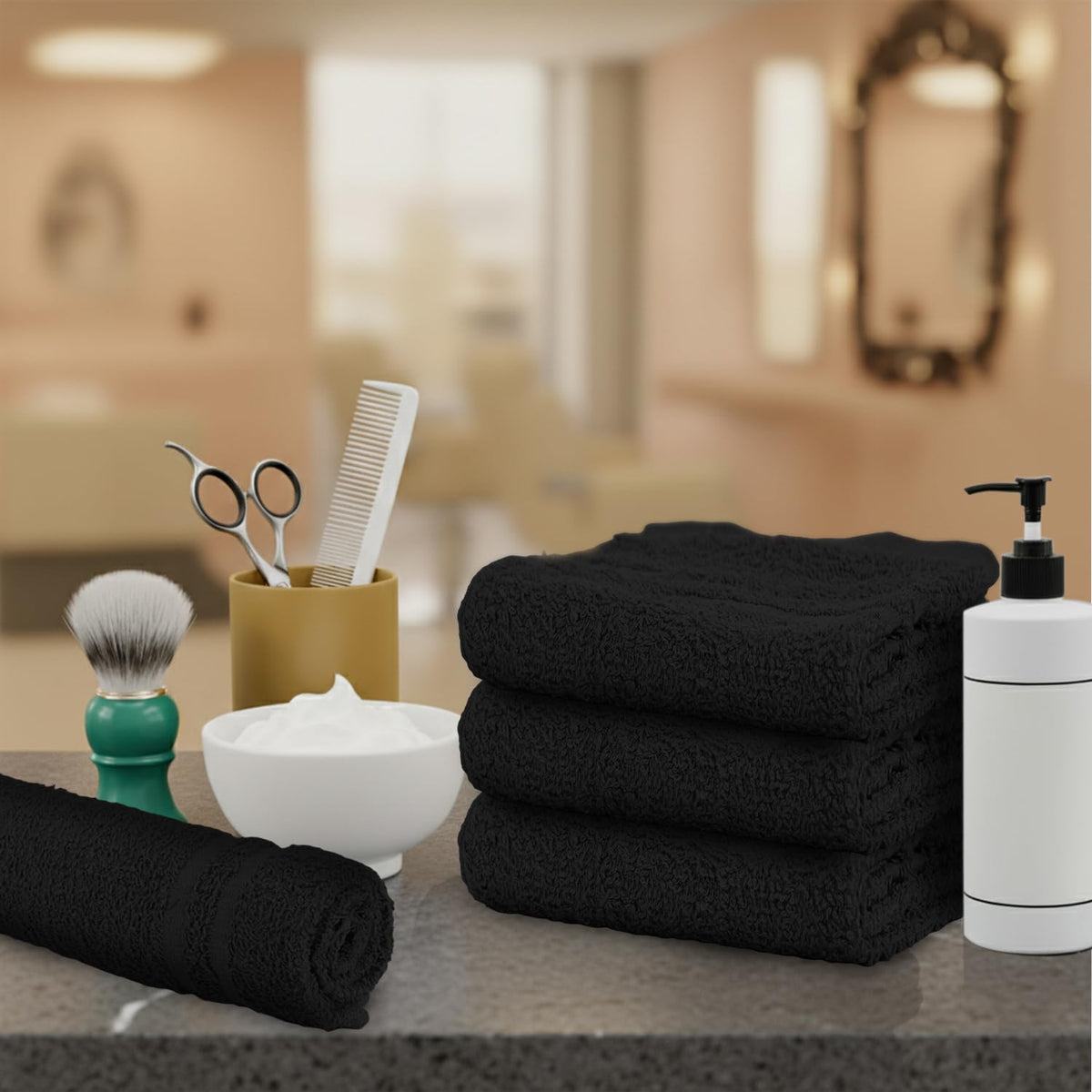 TOALLA towels with double-stitched hems for salon durability
