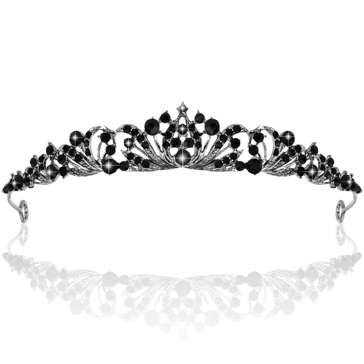 TOBATOBA black tiara crown closeup highlighting gothic detailing for a dramatic wedding look.