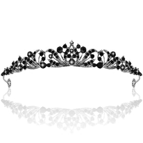 TOBATOBA black tiara crown closeup highlighting gothic detailing for a dramatic wedding look.