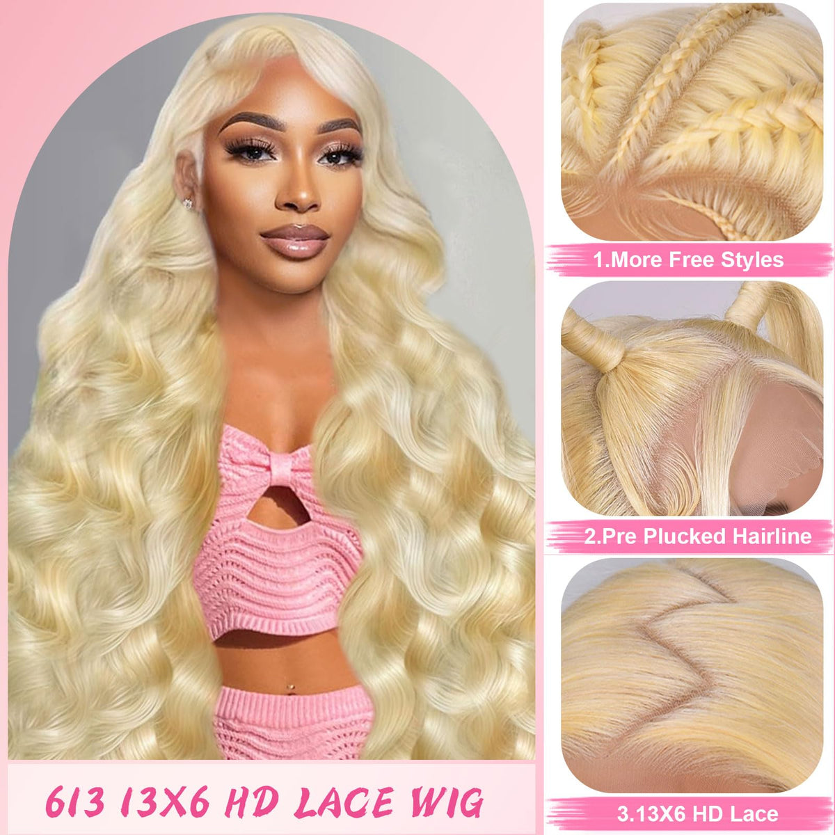 Tobeaper 613 13x6 lace-front detail showing versatile parting options.
